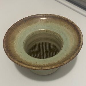 Ikebana Elegant Brown and Cream Ceramic Flower support with the metal base